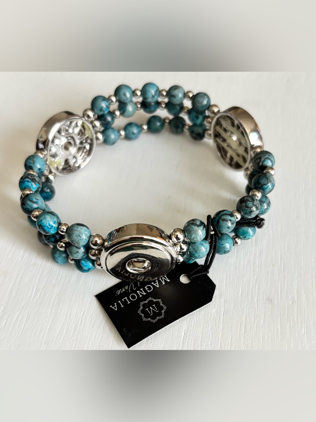 Magnolia & Vine Turquoise Stretchy 18mm Snap Bracelet